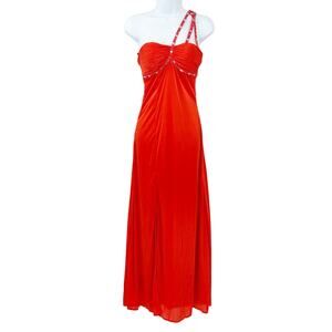 Bee Darlin Party Prom Rhinestone Satin‎ Strappy One Shoulder Maxi Dress Size 1/2